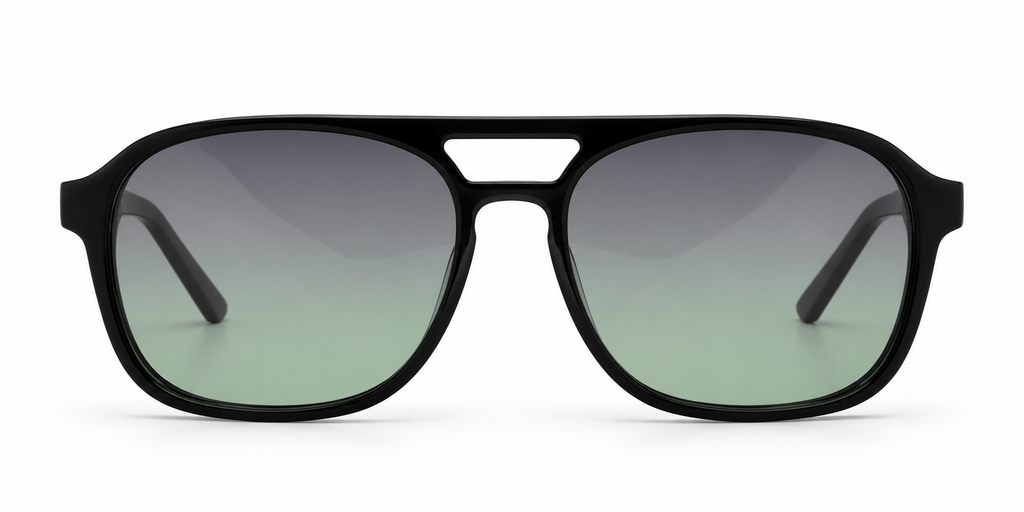 SET 02 — Monday sunglasses in Black with gradient green lenses, front view