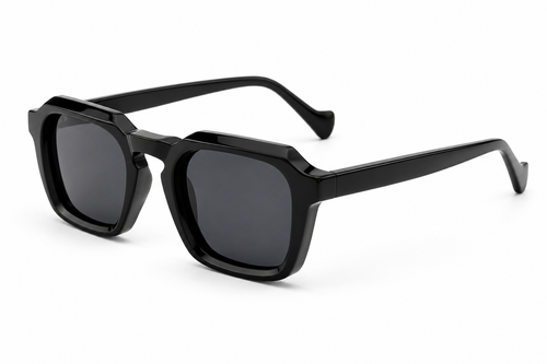 SET 01 — Checkout sunglasses in Black with grey lenses, three-quarter view