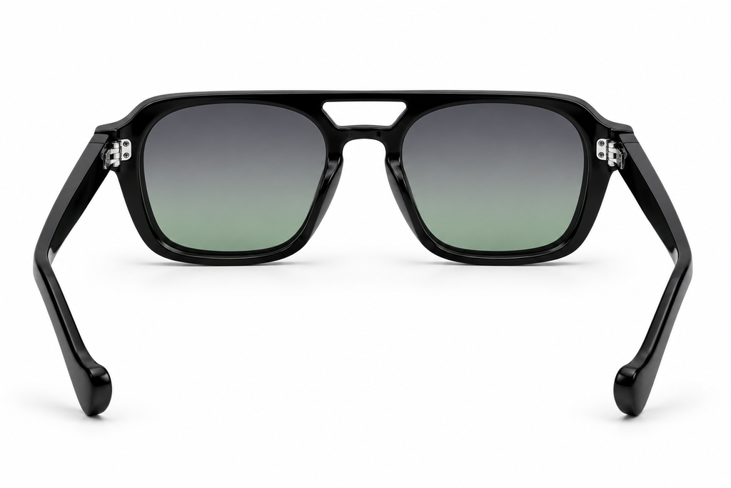 SET 02 — Monday sunglasses in Black with gradient green lenses, back view
